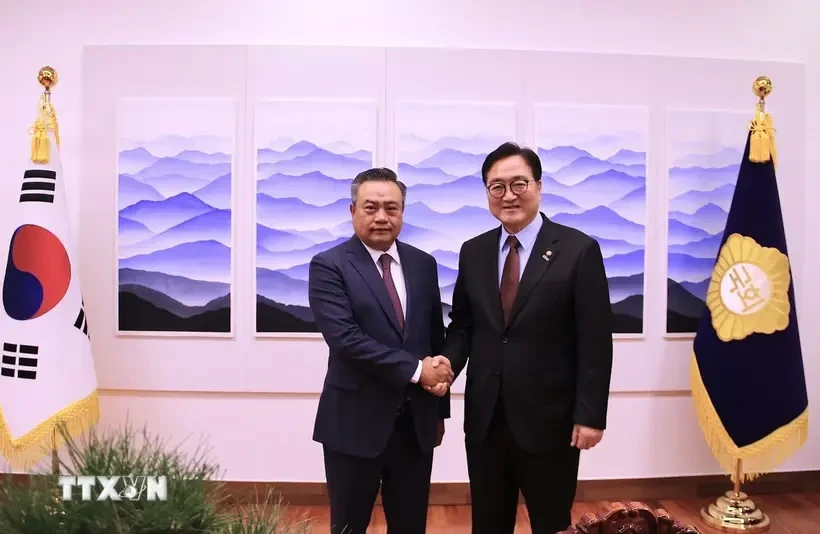 Le président du Comité populaire de Hanoi, Tran Sy Thanh (gauche) et le président de l'Assemblée nationale de la République de Corée, Woo Won Shik. Photo : VNA