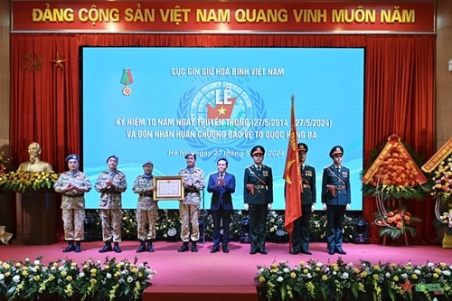 政府副总理陈流光向越南维和局授予三级捍卫祖国勋章（图片来源：人民军队报）