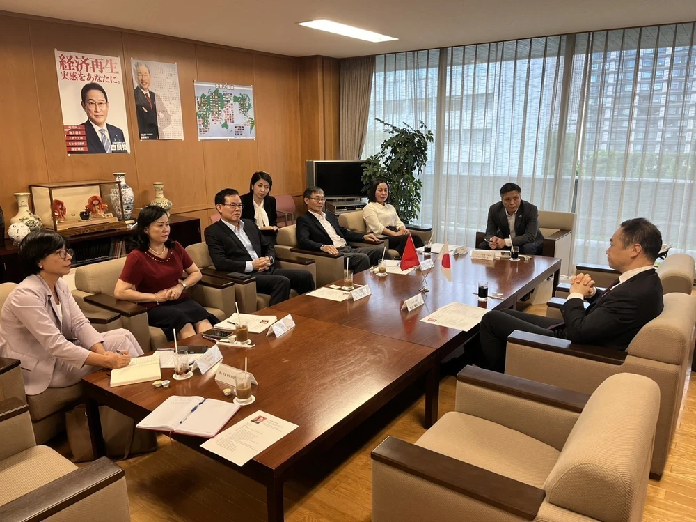 La délégation de mobilisation de masse du Parti travaille avec des représentants du Parti libéral-démocrate (PLD) du Japon. Photo: VNA