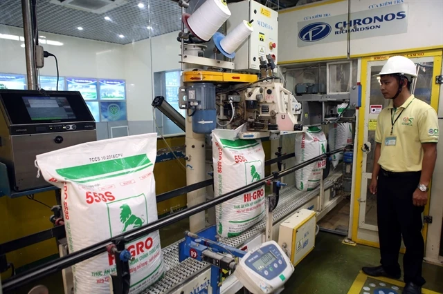 A production line of animal feed product at Binh Duong province. (Photo: VNA) 