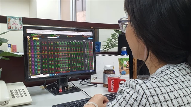 An investor watches stock movements on her computer. (Photo: VNA) 