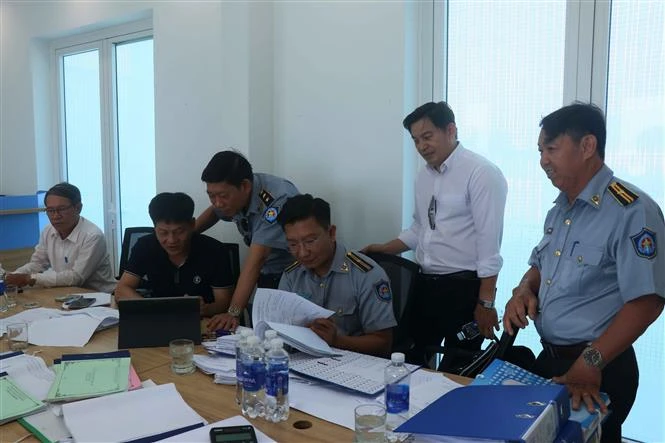 A working group from the Ministry of Agriculture and Rural Development inspect the implementation of anti-IUU fishing regulations in the central province of Quang Nam. (Photo: VNA)