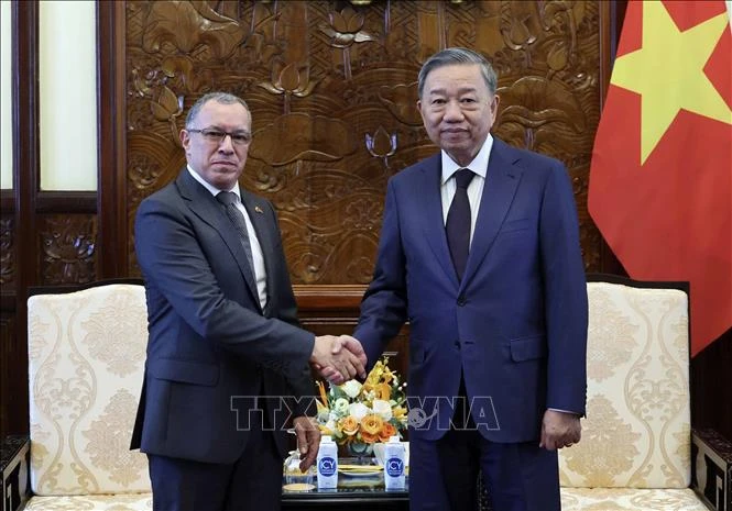 President To Lam (right) receives Colombian Ambassador to Vietnam Miguel Angel Rodriguez Melo. (Photo: VNA)