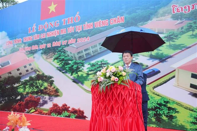 Vietnamese Minister of Public Security Senior Lieutenant General Luong Tam Quang speaks at the ground-breaking ceremony. (Photo: VNA)