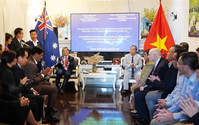 Representatives from Gia Lai province and New South Wales state at the workshop on connecting trade and investment cooperation between the two localities. (Photo: VNA)