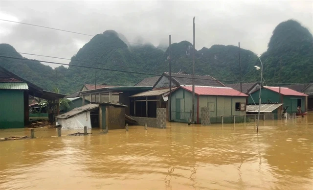 Houses in Tan Hoa commune, Minh Hoa district, Quang Bình province, submerged in water from 0.5 to 2m. (Photo thanhnien.vn) 