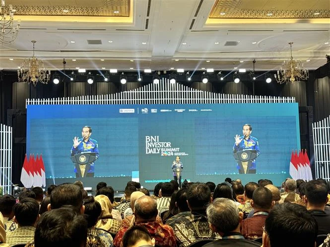 President Joko Widodo speaks at the opening of the BNI Investor Daily Summit 2024 in Jakarta on October 8. (Photo: VNA)