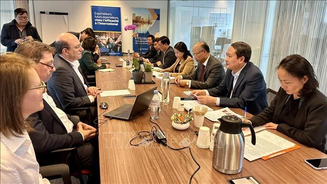 At the meeting between Ninh Binh's delegation and representatives from the Paris Île-de-France Regional Chamber of Commerce and Industry (Photo: VNA)