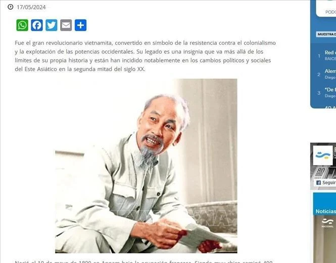 The Radio Nacional Argentina's website publishes an article praising President Ho Chi Minh. (Photo: Screenshot)