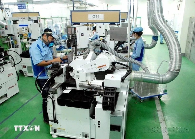 A production line for electronic products at INOAC Vietnam Co., Ltd of Japan in Quang Minh Industrial Park of Hanoi. (Photo: VNA)