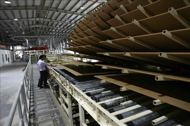 A medium density fibreboard (MDF) production line at a factory of Thanh Thanh Dat MDF Wood JSC (Photo: VNA)