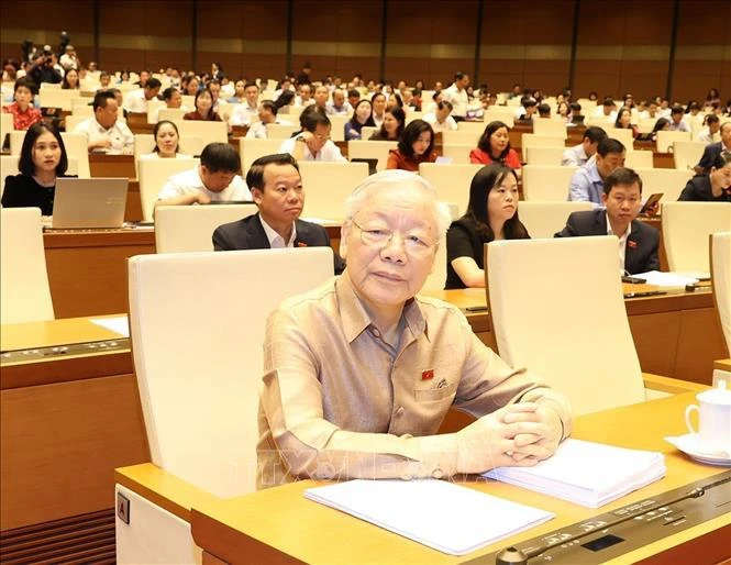 Party General Secretary Nguyen Phu Trong attends a question-and-answer session of the NA on November 7, 2023. (Photo: VNA)