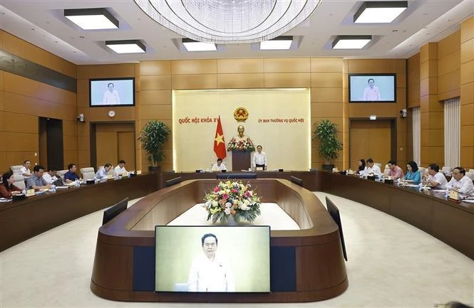 National Assembly (NA) Chairman Tran Thanh Man speaks at the meeting. (Photo: VNA)