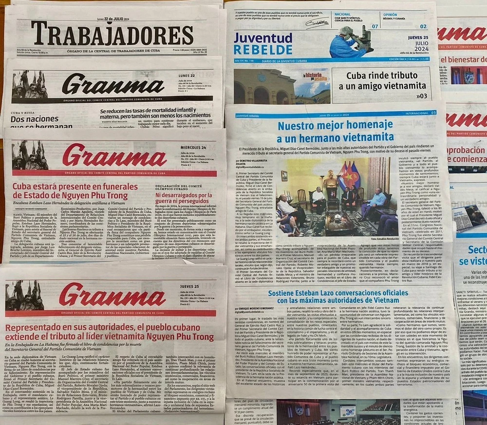 El diario Granma, órgano oficial del Comité Central del Partido Comunista de Cuba, dedica espacio a conmemoración del secretario general Nguyen Phu Trong. (Fuente: VNA)