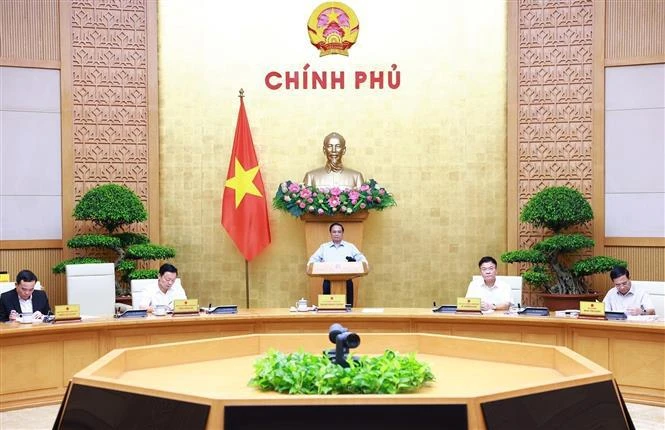 El primer ministro de Vietnam, Pham Minh Chinh, interviene en el evento. (Fuente: VNA)