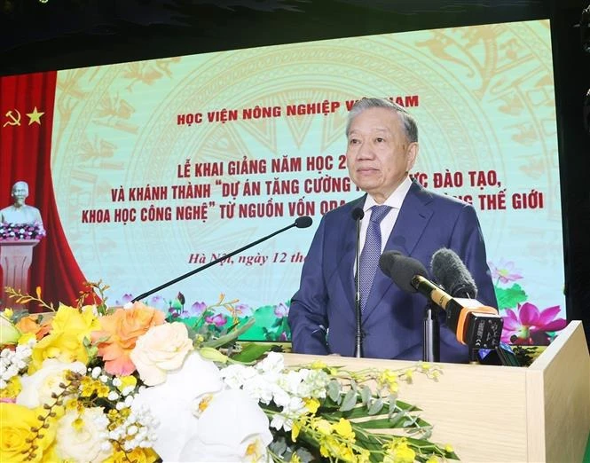 El secretario general del Partido Comunista y presidente de Vietnam, To Lam, en el evento. (Fuente: VNA)