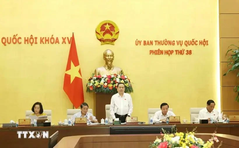 El presidente de la Asamblea Nacional de Vietnam, Tran Thanh Man, interviene en el evento. (Fuente: VNA)