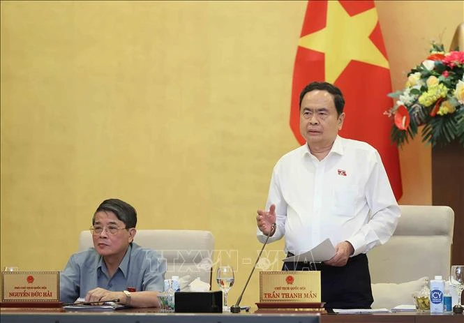 Le président de l’Assemblée nationale, Tran Thanh Man, lors de la réunion. Photo: VNA