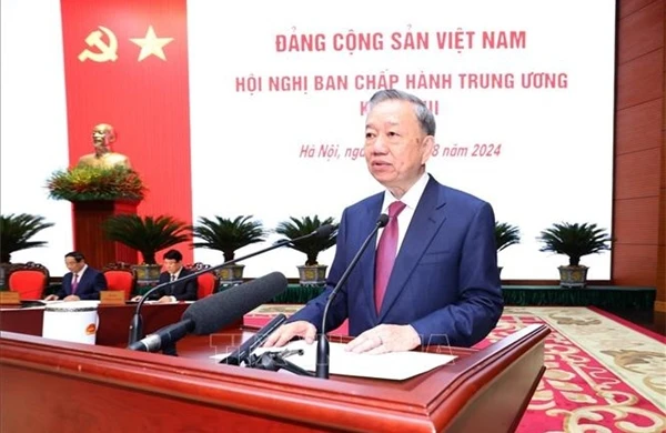 Le secrétaire général et président vietnamien, To Lam, prend la parole. Photo : VNA