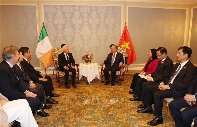 Le secrétaire général du Parti communiste du Vietnam (PCV) et président vietnamien, To Lam, rencontre Patrick McKillen, président du groupe Pacific Land, consul honoraire du Vietnam en Irlande. Photo: VNA