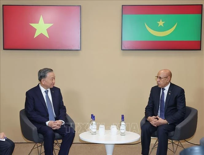 Le dirigeant To Lam (gauche) et le président mauritanien, Mohamed Ould Ghazouani. Photo: VNA