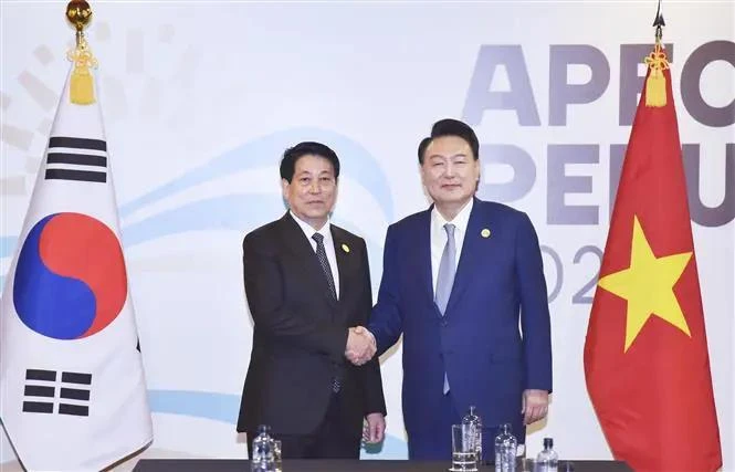 Vietnam’s State President Luong Cuong (left) and his RoK counterpart Yoon Suk Yeol. (Photo: VNA)