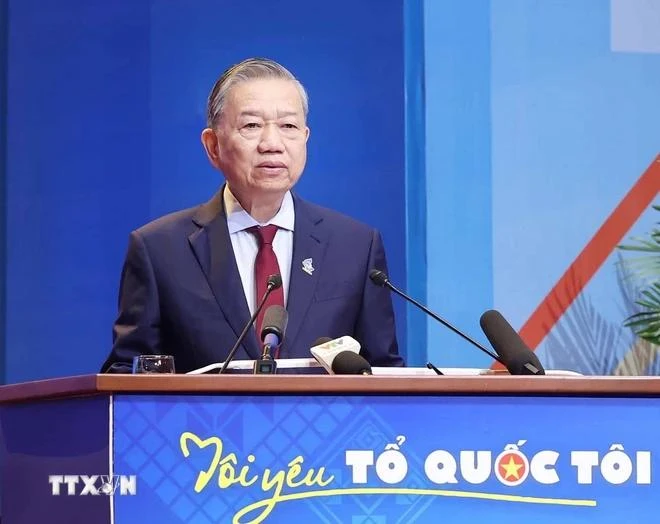 Party General Secretary To Lam speaks at the plenary session of the ninth National Congress of the Vietnam Youth Federation. (Photo: VNA)