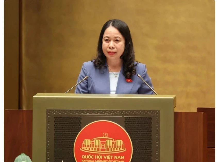 Vice President Vo Thi Anh Xuan presents a proposal on the ratification of a document on the UK’s CPTPP membership to the National Assembly at its ongoing session on June 8, 2024. (Photo: VietnamPlus)