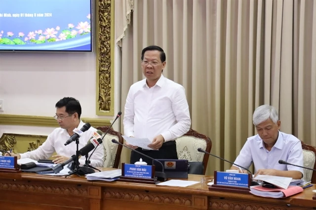 Phan Van Mai (standing), chairman of the city People’s Committee. (Photo: VNA)