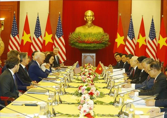 Party General Secretary Nguyen Phu Trong holds an important meeting with US President Joe Biden, marking a new milestone in the bilateral relations between Vietnam and the US. (Photo: VNA)