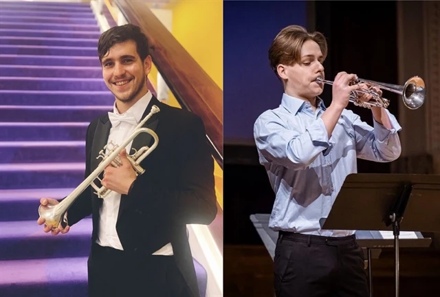  Italian trumpet players Francesco Manco (L) and Kajetan Puczko will perform in the “A Night of Italian Music” concert held at the HCM City Opera House on November 17. (Photo courtesy of HBSO) 