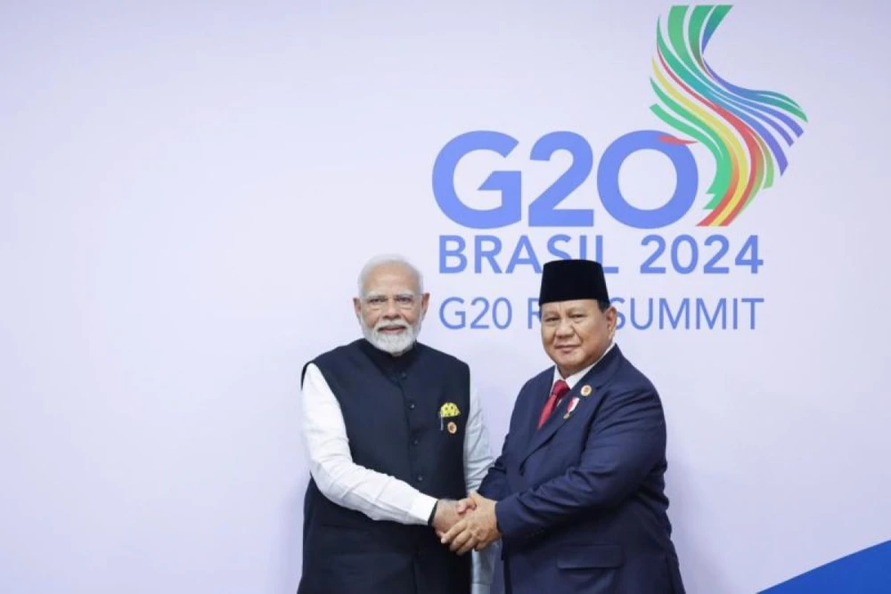 Indonesian President Prabowo Subianto (right) and Indian Prime Minister Narendra Modi meet on the sidelines of the G20 Summit in Rio de Janeiro, Brazil (Photo: en.antaranews.com) 