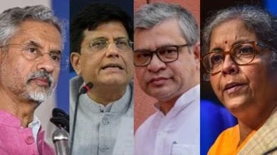 De gauche à droite: Jaishankar, Piyush Goyal, Ashwini Vaishnaw, Nirmala Sithraman. Photo: indiaexpress.com