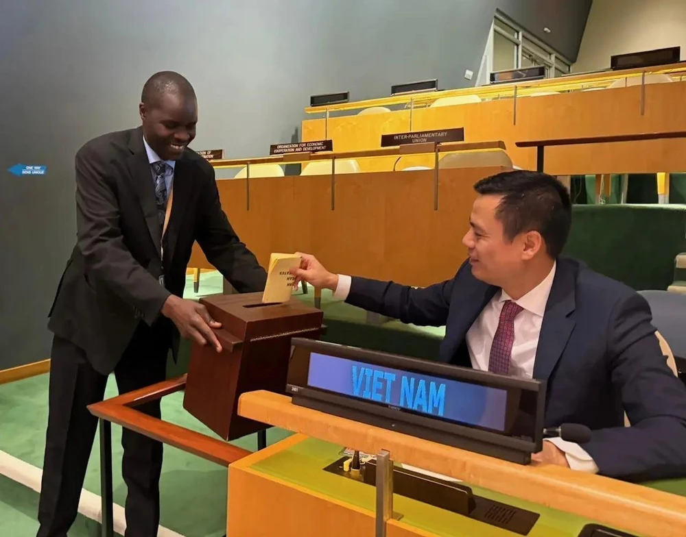 L'ambassadeur Dang Hoang Giang, chef de la Mission permanente du Vietnam auprès des Nations Unies participe au vote des membres de la CNUDCI pour le mandat 2025-2031. Photo: VNA