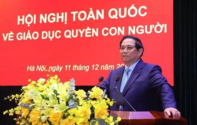 Le Premier ministre Pham Minh Chinh à la Conférence national sur l'éducation aux droits de l'homme tenue le 11 décembre. Photo: VNA