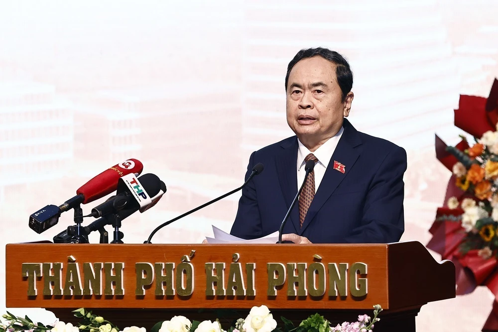 Le président de l'Assemblée nationale, Tran Thanh Man à la conférence à Hai Phong. Photo: VNA