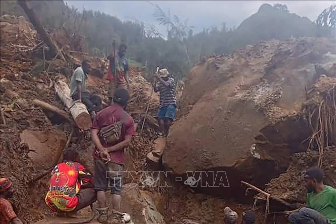 La búsqueda de víctimas del deslizamiento de tierra en Papúa Nueva Guinea. (Fuente: AFP/VNA)