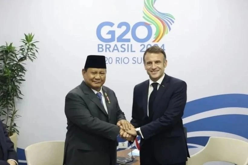 El presidente Prabowo Subianto (izquierda) y el presidente francés Emmanuel Macron. (Foto: Antara)