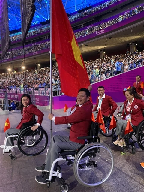 Athletes with disabilities seen at the Asian Para Games last year. They are diligently preparing for the 2024 Paris Paralympics. (Photo: webthethao.com.vn)