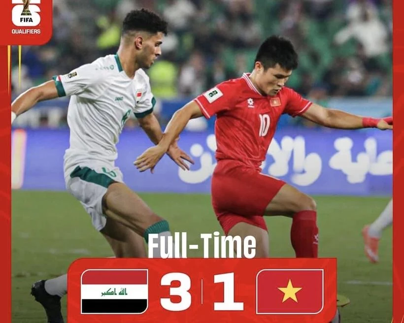 Vietnam losses 1-3 to Iraq in the second round of the AFC qualifiers for the 2026 FIFA World Cup. (Photo: VFF)