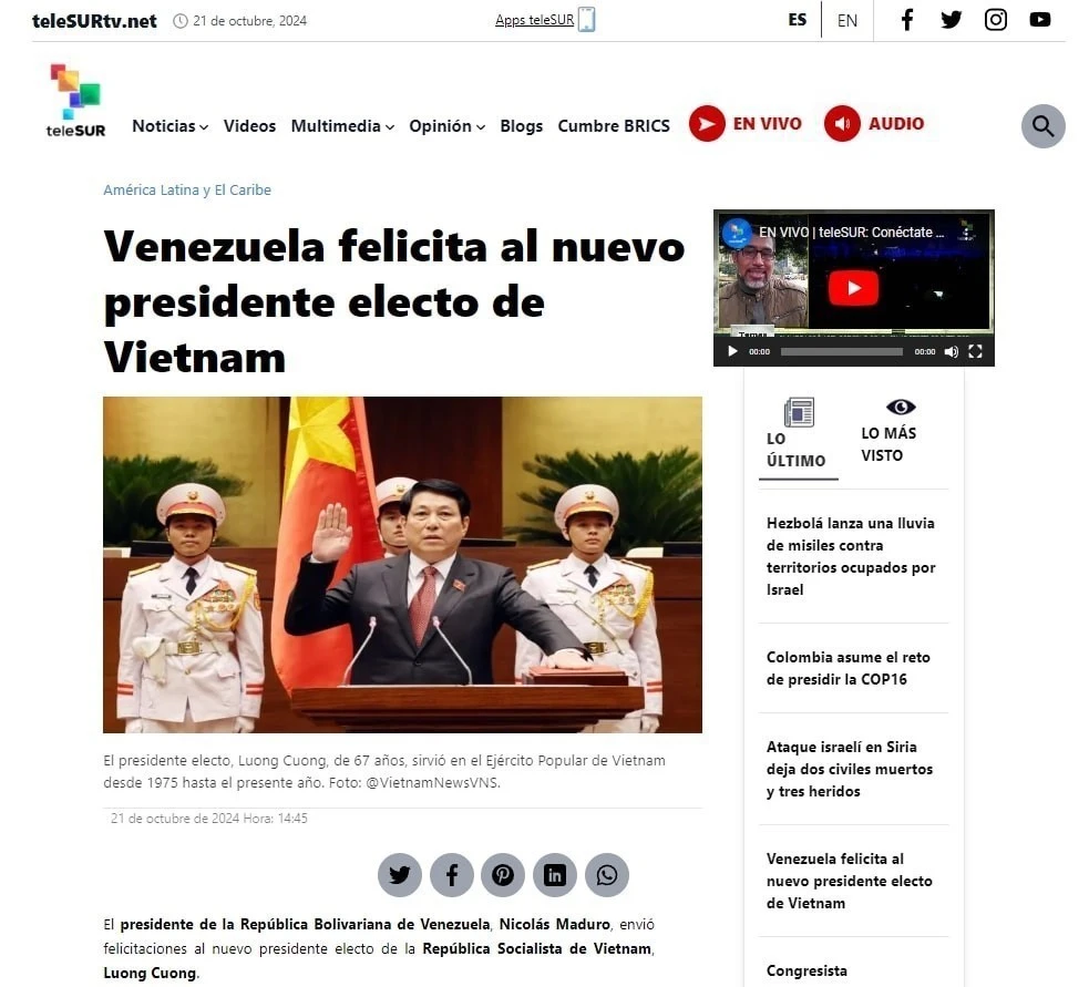 El presidente de Venezuela, Nicolás Maduro, envía felicitaciones al nuevo mandatario electo de la República Socialista de Vietnam, Luong Cuong. (Foto: captura de la pantalla)