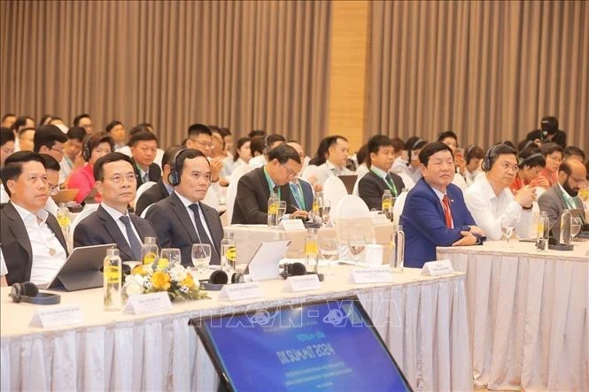 Заместитель премьер-министра Чан Лыу Куанг (в первом ряду, 3-й слева) на саммите "Цифровая трансформация Вьетнама и Азии 2024", состоявшемся в Ханое днем 28 мая. (Фото: ВИA)