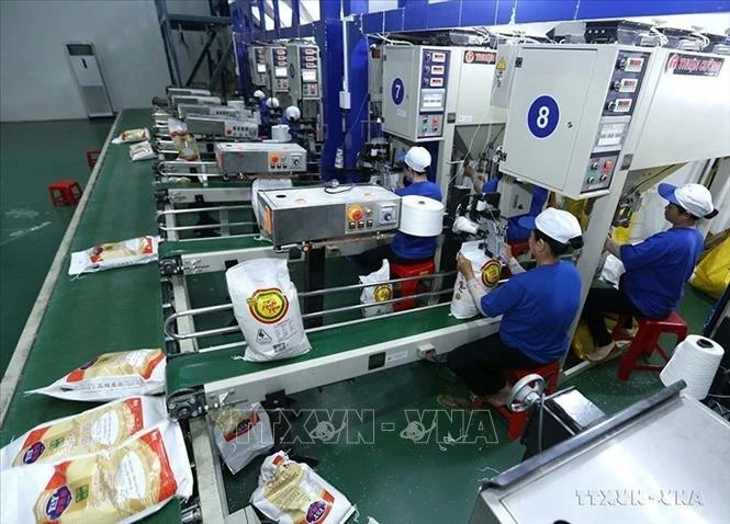 Линия для упаковки риса на экспорт на заводе акционерного общества высокотехнологичных фермерских хозяйств Trung An в Кантхо (Фото: ВИA)