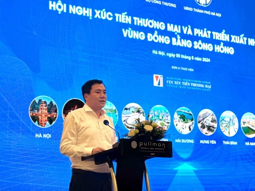 Заместитель министра промышленности и торговли Нгуен Шинь Нят Тан выступает на конференции. (Фото: ВИA)