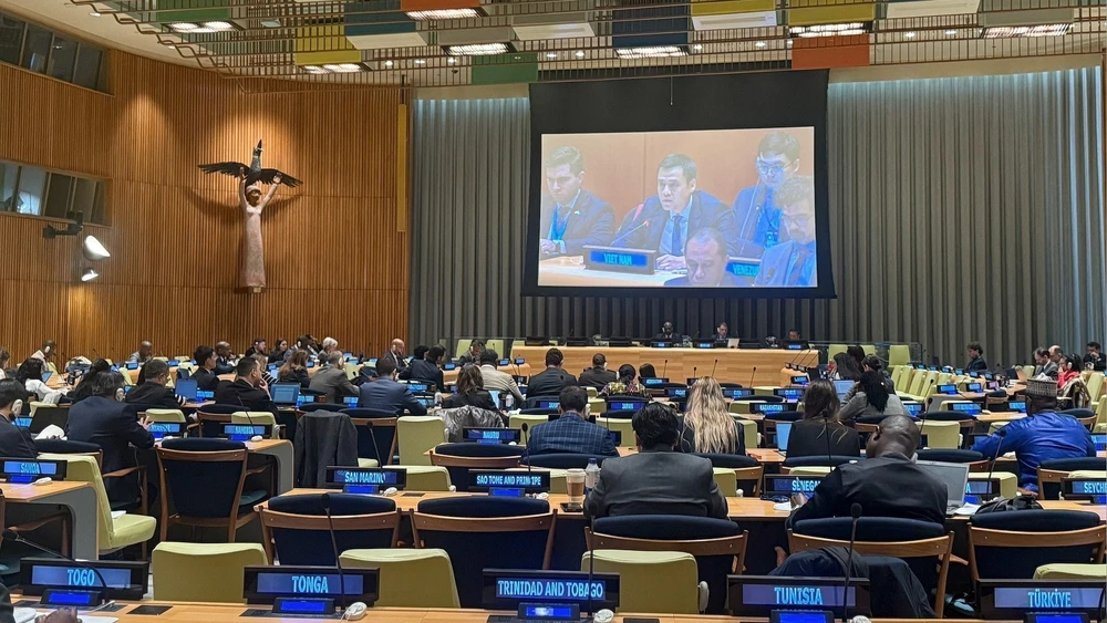 El embajador Dang Hoang Giang, jefe de la misión permanente de Vietnam ante ONU participó en el debate del Comité de Asuntos Sociales, Humanitarios y Culturales (Fuente: VNA)