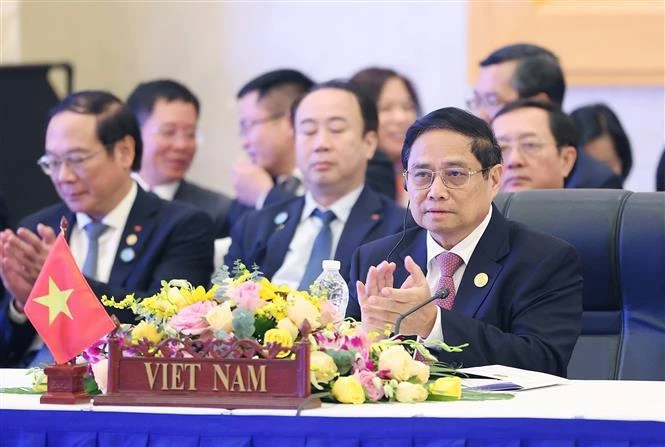 El primer ministro vietnamita, Pham Minh Chinh, intervino en la XI Cumbre de CLMV (Fuente:VNA)