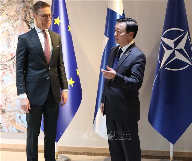 El viceprimer ministro vietnamita Tran Hong Ha (derecha) sostiene reuniones con el presidente finlandés Alexander Stubb (Fuente: VNA)