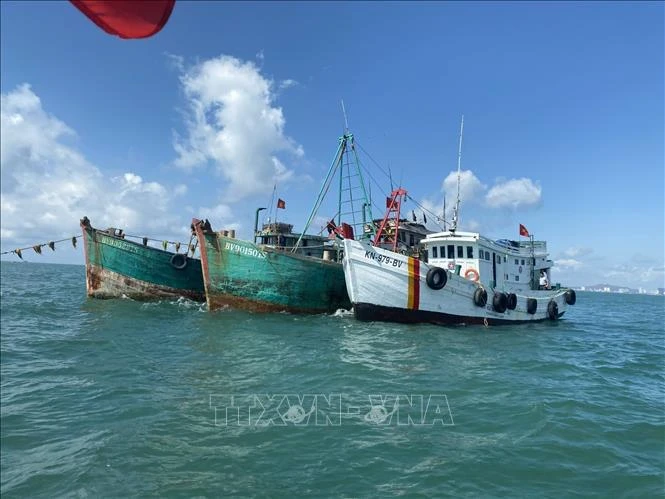 Deux bateaux BV 90150 TS et BV 90628 TS sanctionnés pour violation des règles relatives à la pêche INN. Photo : VNA