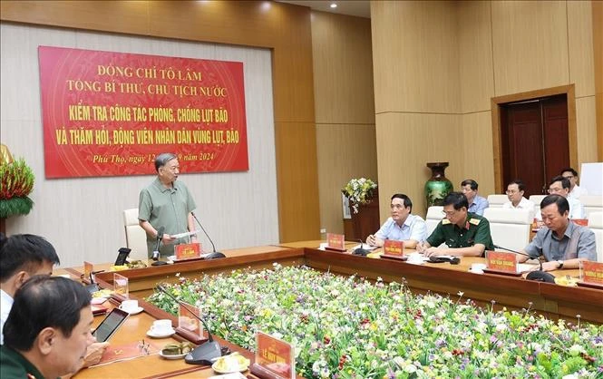 Le secrétaire général du Parti et président de la République Tô Lâm s’exprime lors de la séance de travail avec les responsables de la province de Phu Tho, le 12 septembre. Photo: VNA