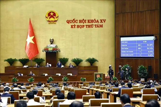 L’Assemblée nationale vote pour adopter la Loi sur le notariat (amendée), à Hanoi, le 26 novembre. Photo: VNA